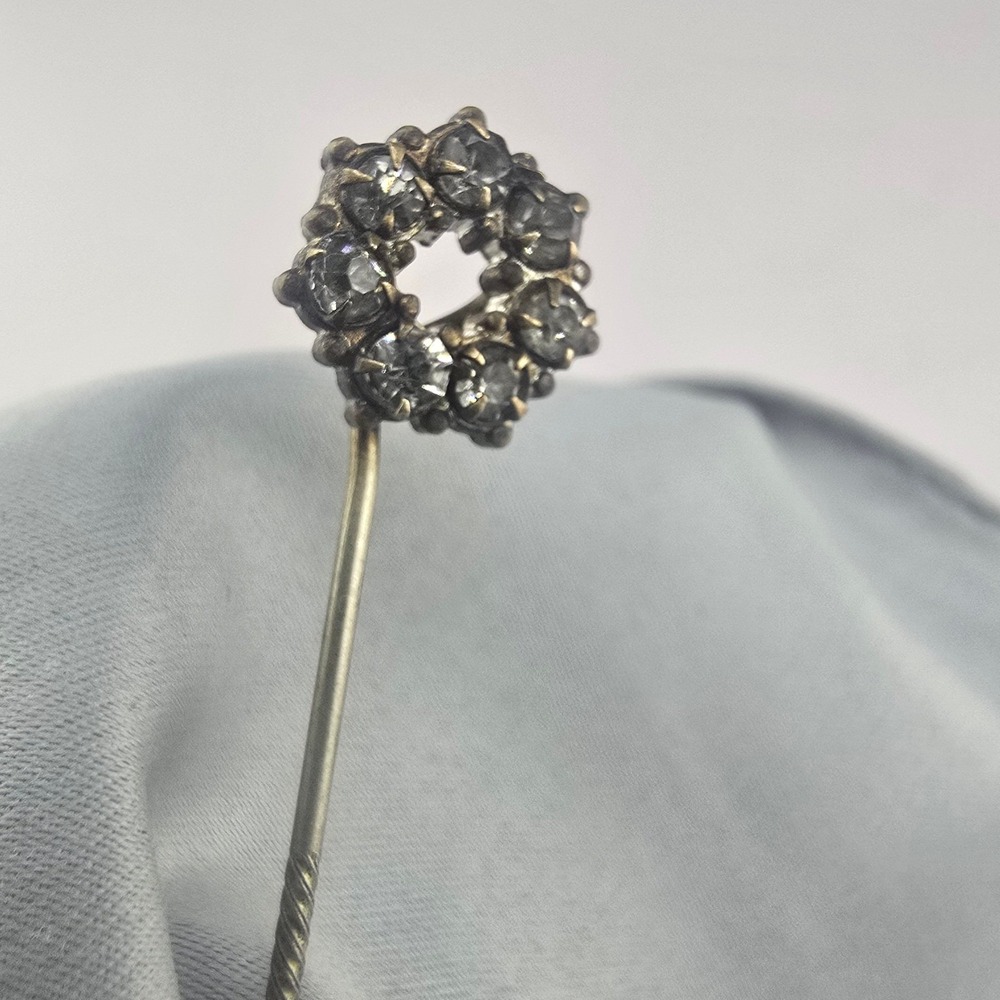 Vintage Estate Stick Pin Paste Rhinestone Floral Cluster 1.5"